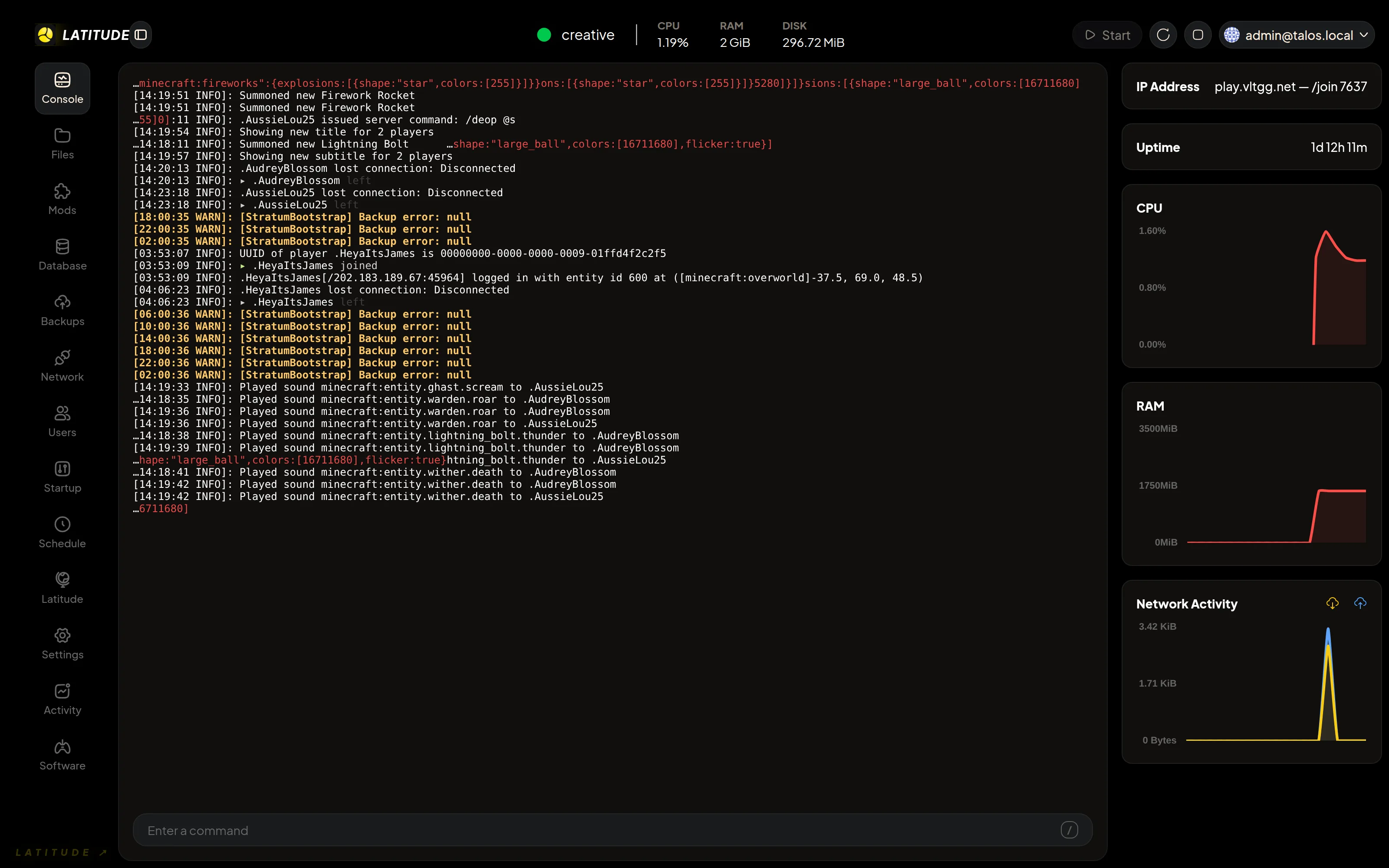 Live server console